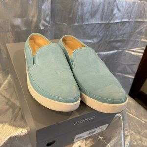Blue leather deck shoes